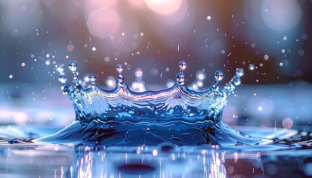 Water crown splash with bokeh background creates a regal, dynamic impression with shades of blue and purple