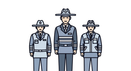 Three uniformed professionals standing together, showcasing teamwork and unity in service.