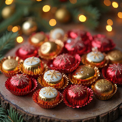 Holiday confectionery still life in festive red gold and white palette celebrating seasonal dessert indulgence