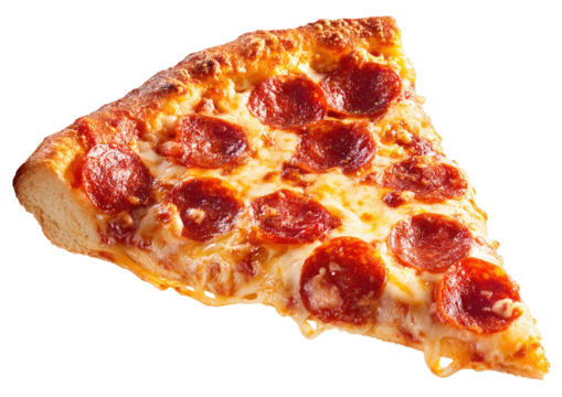 Delicious pepperoni pizza slice with melted cheese on transparent background - Powered by Adobe