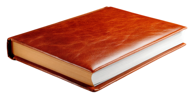 A detailed rendering of a vintage book isolated on transparent background