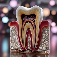 Detailed Cross-Section of a Tooth Model Showing Internal Structure and Anatomy