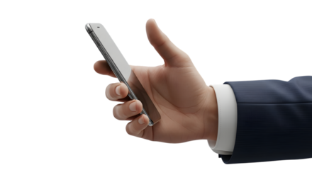 Man s hand holding a smartphone isolated on transparent background