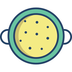 Fototapeta premium Top View Of A Yellow Bowl With Dark Blue Dots And Green Rim With Handles On A Transparent Background Simple Flat Design.