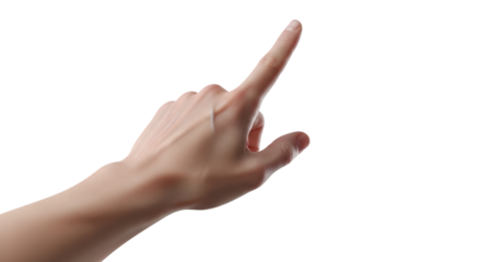 Human hand pointing upwards with index finger isolated on transparent background