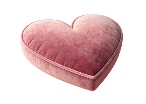 Heart-shaped Velvet Cushion: A plush, heart-shaped cushion with a soft, velvety texture is presented, radiating warmth and comfort. Evokes feelings of love, affection, and tenderness.