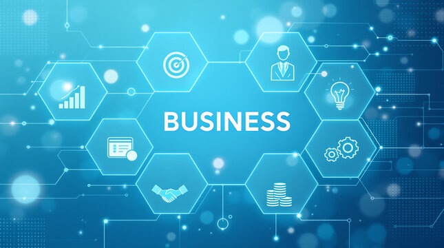 Business technology concept with icons for strategy management and digital marketing solutions online