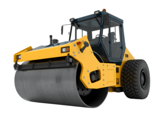 Yellow road roller for construction work