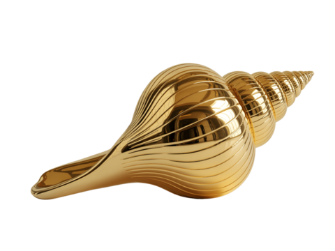 Golden seashell with spiral pattern