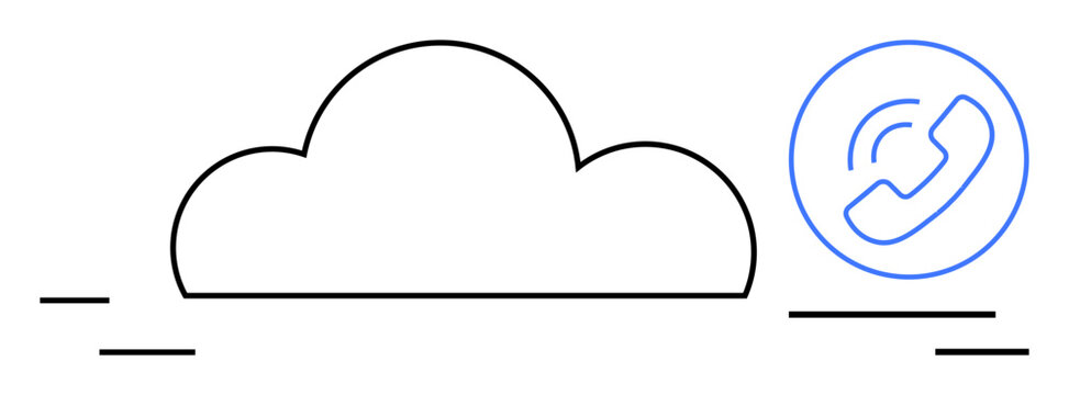 Simple outline of a cloud paired with a phone icon emphasizing connectivity, remote access, and digital communication. Ideal for technology, telecommunication, networking, cloud services, remote