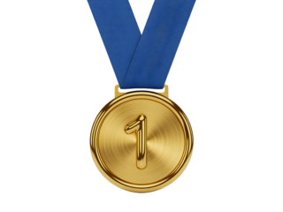 Gold medal with blue ribbon