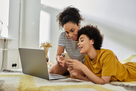 Happy couple enjoys quality time together in a modern apartment
