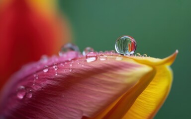 Dewdrop on tulip petal macro photography nature floral spring bloom water droplets