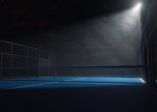 Half-Lit Padel or Pickleball Court at Night