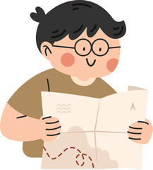 Boy Reading a Treasure Map Character Illustration