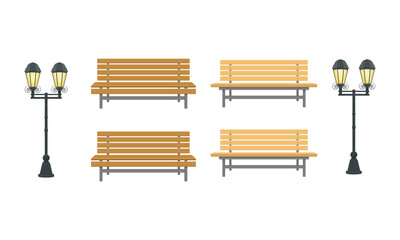 Urban Park Benches and Street Lamps Collection