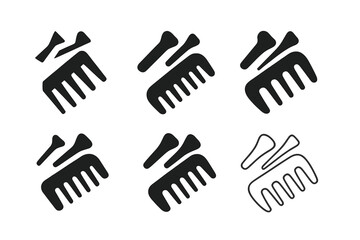 Obraz premium Haircutting Logo Set. Haircutting comb and clips. Set Logo of Haircutting comb and clips: Wide-tooth detangling comb. Icon set. harmonious logo variations of