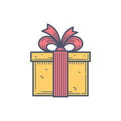 Elegant Line Art Gift Box Vector Illustration with Golden Bow. Modern Minimalist Present Icon for Celebrations, Holidays, Birthdays, and Special Occasions.