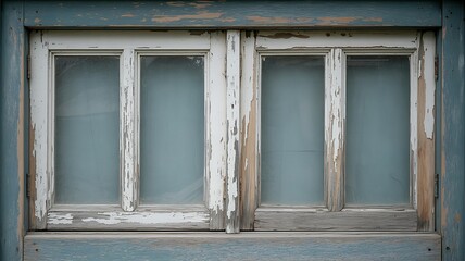 Weathered Window Frame with Peeling Paint and Texture for Vintage Aesthetic