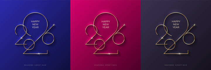 Set ot golden 2026 New Year greeting card. Holiday greeting card. Vector illustration. Holiday design for flyer, greeting card, invitation, calendar, etc. Vector illustration.