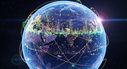 Earth globe with network connections and data visualization