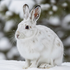 Fototapeta premium white rabbit in the snow