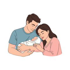 Obraz premium Young couple holding newborn baby together with love in home setting 