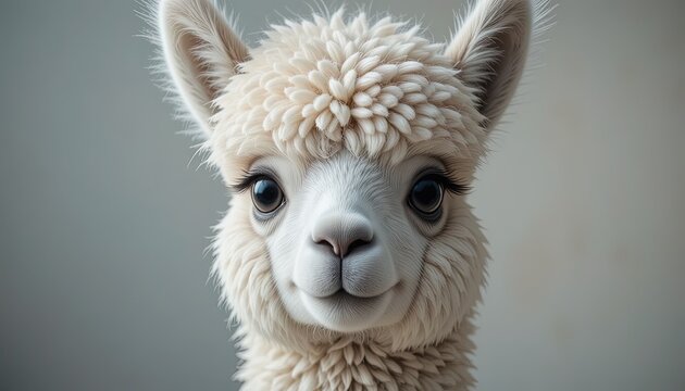 Adorable alpaca portrait with long eyelashes for children's book illustration or heartwarming animal themed designs, so fluffy and sweet, perfect for any project - Powered by Adobe