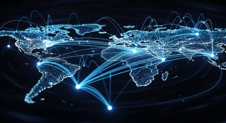 Global network connections over world map