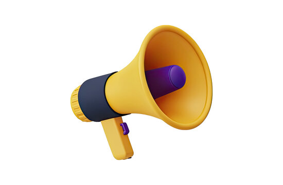 Yellow megaphone with purple accent for announcements and promotions