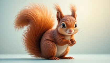 Fototapeta premium Adorable squirrel with fluffy tail looking curiously, perfect for children's books and educational materials about wildlife and nature appreciation