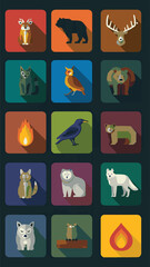 Collection of diverse wild animal and nature-themed icons with a minimalist flat design style