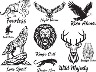 Fototapeta premium Edgy Animal Bundle Wolf Eagle Tiger Bear Panther Lion Stag Owl Falcon