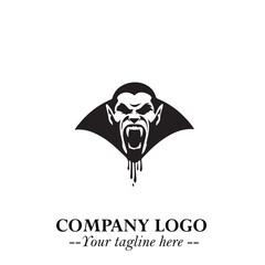 Head of Dracula Logo Symbol in Black on the White Background with Horror Minimal Vector Design