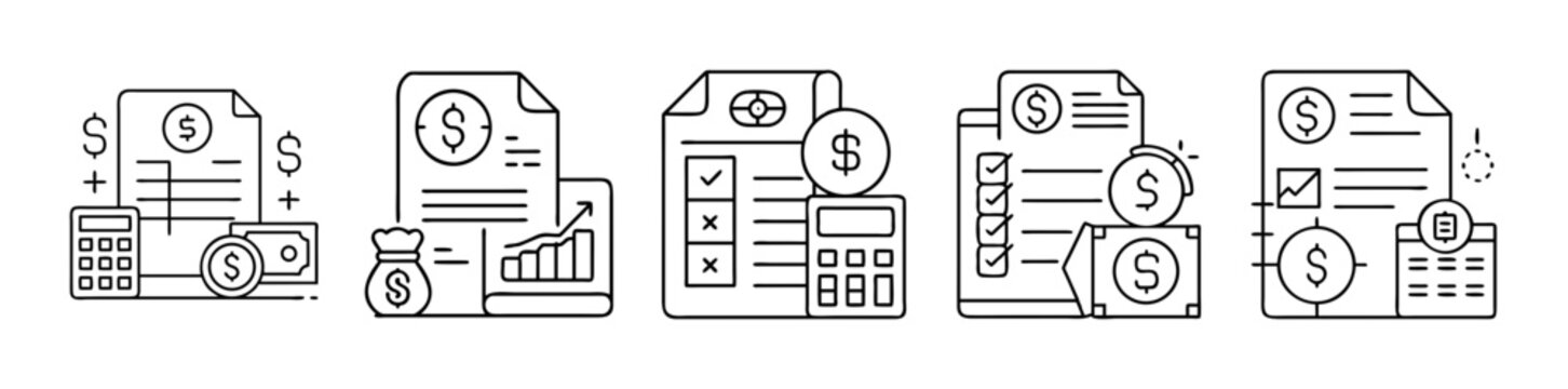 Financial management and accounting line icons set