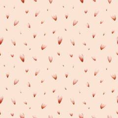 Cute little red hearts seamless pattern. Watercolor hand drawn illustration isolated on beige background for Valentine