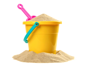 Colorful Sand Bucket with Shovel on White Background