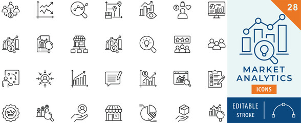Market Analytics icon collection set. Editable stroke.