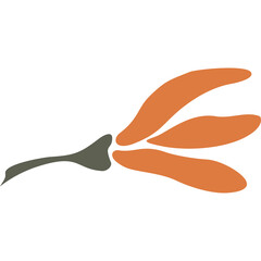 Abstract Graphic Design of Three Orange Petals on a Grey Stem with Transparent Background Minimalist Style