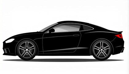 Fototapeta premium Black sports car silhouette vector illustration on white background, perfect for automotive logo, design, or branding.