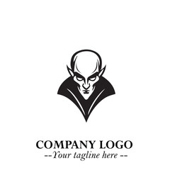 Head of Dracula Logo Symbol in Black on the White Background with Horror Minimal Vector Design