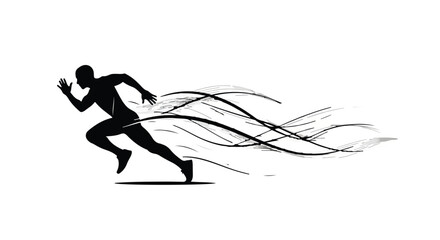 Dynamic silhouette of a runner in motion, conveying speed and energy with abstract trailing lines.