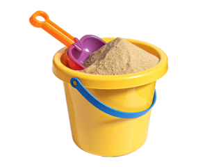 Colorful Beach Bucket and Shovel with Sand