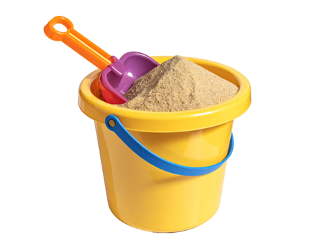 Colorful Beach Bucket and Shovel with Sand