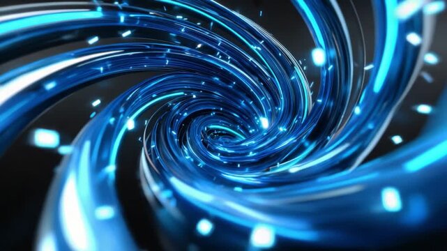 Digital Spiral: A mesmerizing display of futuristic technology, with luminous blue light spiraling through a tunnel, and hints of binary code.
