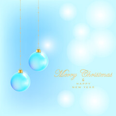 Christmas card background with christmas balls and glow.