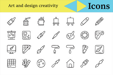 Brush, palette, and pencil icons