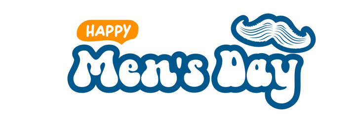 Fototapeta na wymiar International Men's Day banner with mustache isolated on white. Happy mens day wide poster, banner and sticker