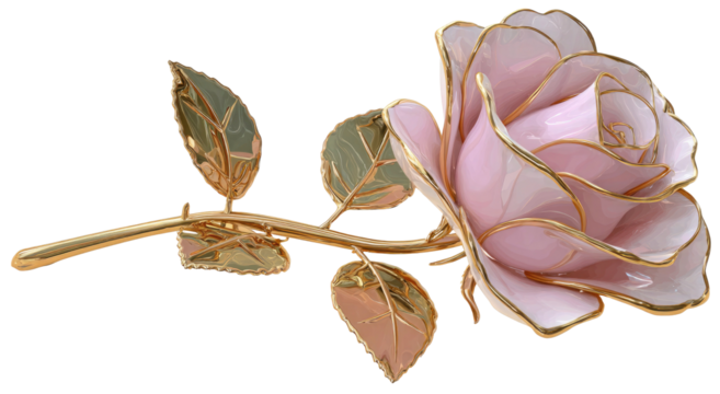 A delicate pink and gold rose with intricate petal details