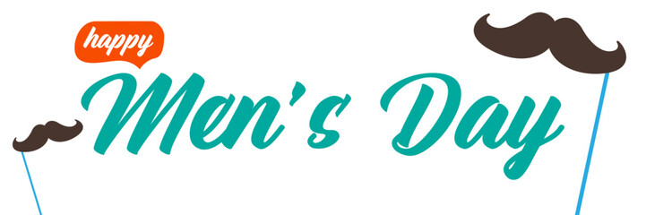 International Men's Day banner with mustache isolated on white. Happy mens day wide poster, banner and sticker